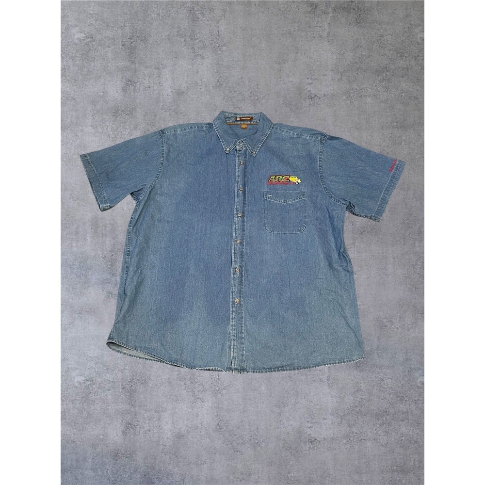 Harriton Denim Shirt Mens 2XL Blue ARC Adventist Rodders Club M550S EUC